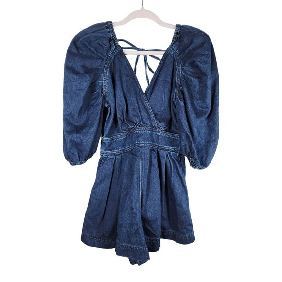 Free People Greta Blue Denim Jumpsuit Backless Cut Out Romper Playsuit New 0 - Picture 4 of 9